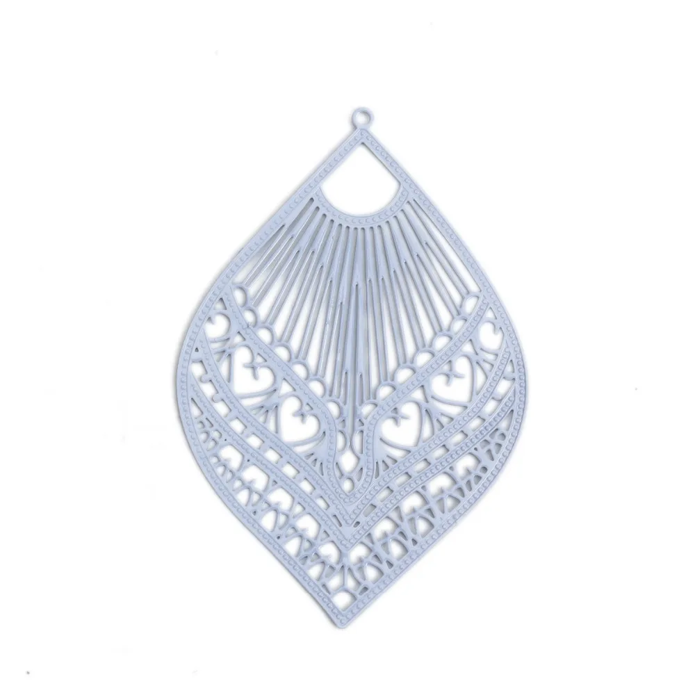 DoreenBeads модные медные Филигранное тиснение Подвески черный/серый/фиолетовый перо Подвески DIY серьги ювелирные изделия 59 мм x 39 мм, 10 шт