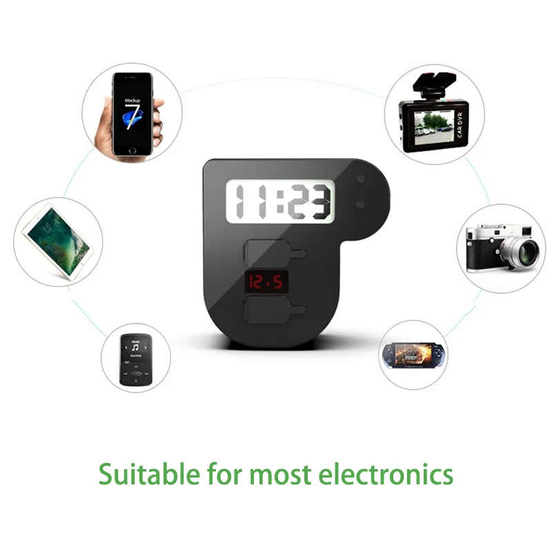 Мотоцикл Quick Charge Dual USB 5V 3.1A/1.5A зарядное устройство мотоцикл Цифровые Часы