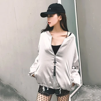 

2020 New Spring Zipper streetwear Jacket Women Coat bomber Silver Long Sleeve Sport Coat With Pocket Sportswear Autumn QT42