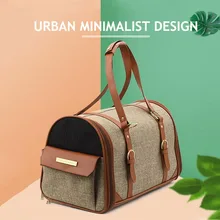 Сумка-переноска для кошек и собак из кожи и льна, переносная складная сумка для собак, водонепроницаемая сумка-переноска для домашних животных