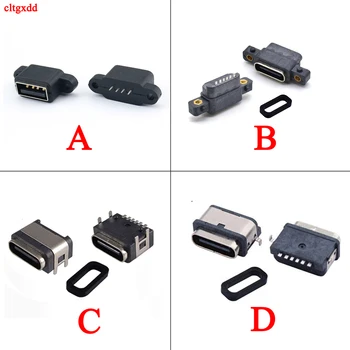 

2Pcs Type c 3.1 USB 2.0 Female Jack 4P 6P 4 Feet Smd Inline Panel Waterproof Dwaterproof Water Diy Connector Repair
