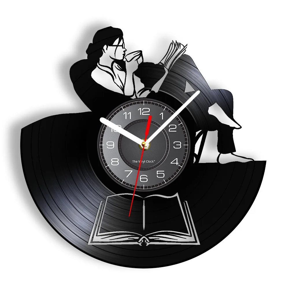 

Bookworm Reading Lady Silhouette Vinyl Record Wall Clock For Office Library Reading Room Book Lover Home Deocr Big Reader Gift