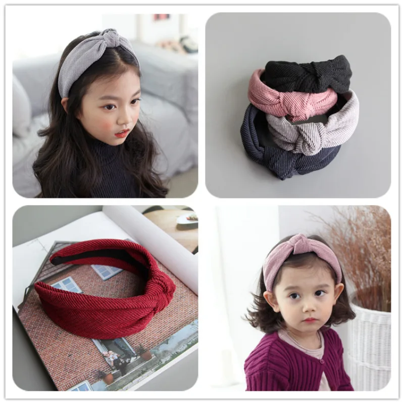 

5Pcs Children Girls Autumn Winter Vintage Corduroy Headband Knotted Hairband Hair Accessories 2020 New Headwear