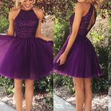 Элегантное сексуальное платье для выпускного вечера ТРАПЕЦИЕВИДНОЕ/принцесса Холтер без рукавов Бисероплетение Короткие/Мини тюлевые вечерние платья