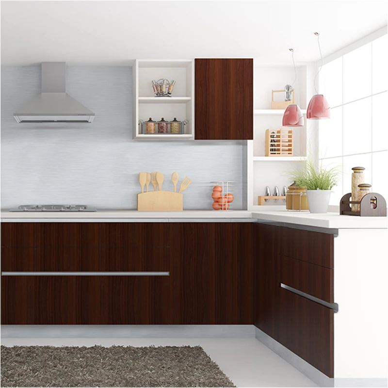 Современный дизайн u-образный твердый деревянный Темный кухонный шкаф на заказ