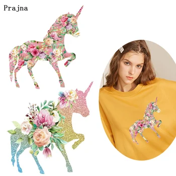 

Unicorn Flowers Pink Unicorn Transfer Printed for Clothing Animals Iron on Heat Transfer Cute Thermal Stickers Cartoon Decor