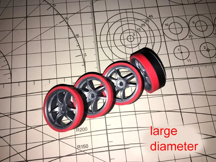 

4Pcs Tamiya Two-colors Stitching Tires Hard Tyres With Large Diameter Wheels 15491 for Tamiya Mini 4WD Car Models