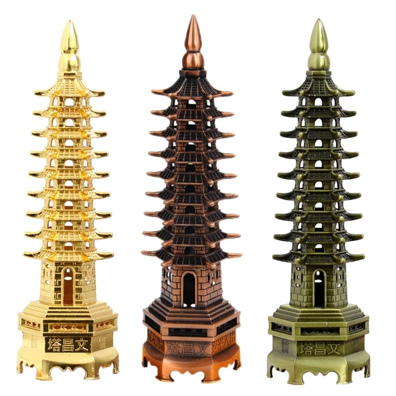 Ornament Crafts Feng Shui 9-Levels Alloy 3D Model Chinese Wenchang Pagoda Tower Crafts Statue Souvenir Home Decoration Metal Handicraft
