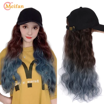 

MEIFAN Natural Women's Ombre Hair Wigs Baseball Cap with Synthetic Hair Extension Long Hair Cosplay Party Wig Hat