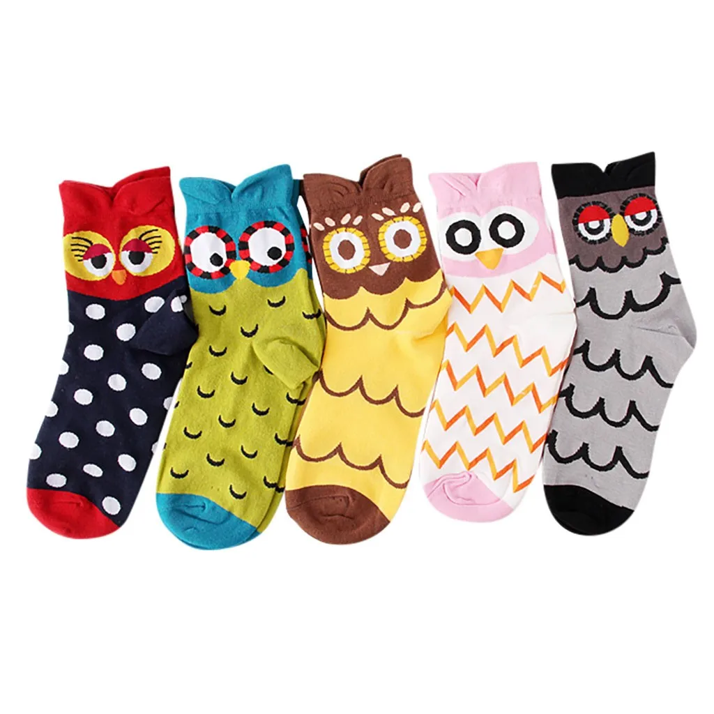 Multicolor Женская Мода красочные Стиль с модным животным Cuty "Сова", партия из 5 пар удобные носки на зиму, удерживающие Артикул Для женщин Harajuku Носки с рисунком - Цвет: Multicolor