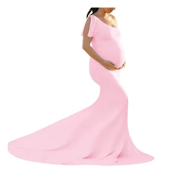 

Women Pregnants Photography Props Off Shoulder Sleeveless Maternity Solid Dress Maternity Dress Is Suitable For Photography #LR1
