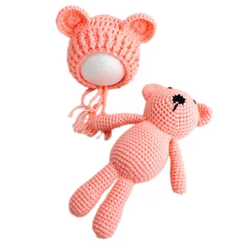 

2019 Cute Newborn Baby Girls Boys Knit Crochet Bear Hat Cap Costume Photography Props