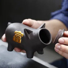 Креативный фиолетовый; песок богатый свинья чай может керамический небольшой запечатанный резервуар для хранения чая церемония Аксессуары Чайная Посуда