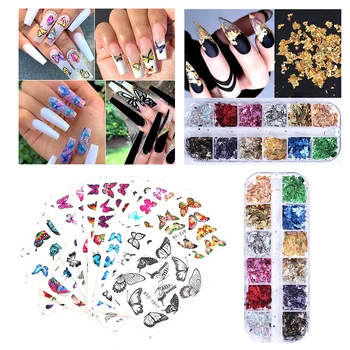 

30 Pcs Nail Art Stickers Butterfly Transfer Paillettes Manicure Wraps Decor Sparkly 3D Butterfly Nail Sequins Glitter