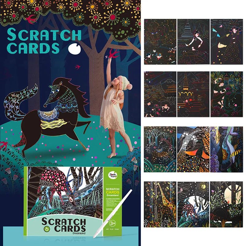 6Pcs/set Children's Scraping Painting Paper Magic Colorful Drawing Board  Kids Learning Education Toys Painting Scratch Toys
