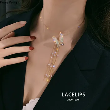 

2020 unique design butterfly tassel collar chain High grade net red short necklaces for women