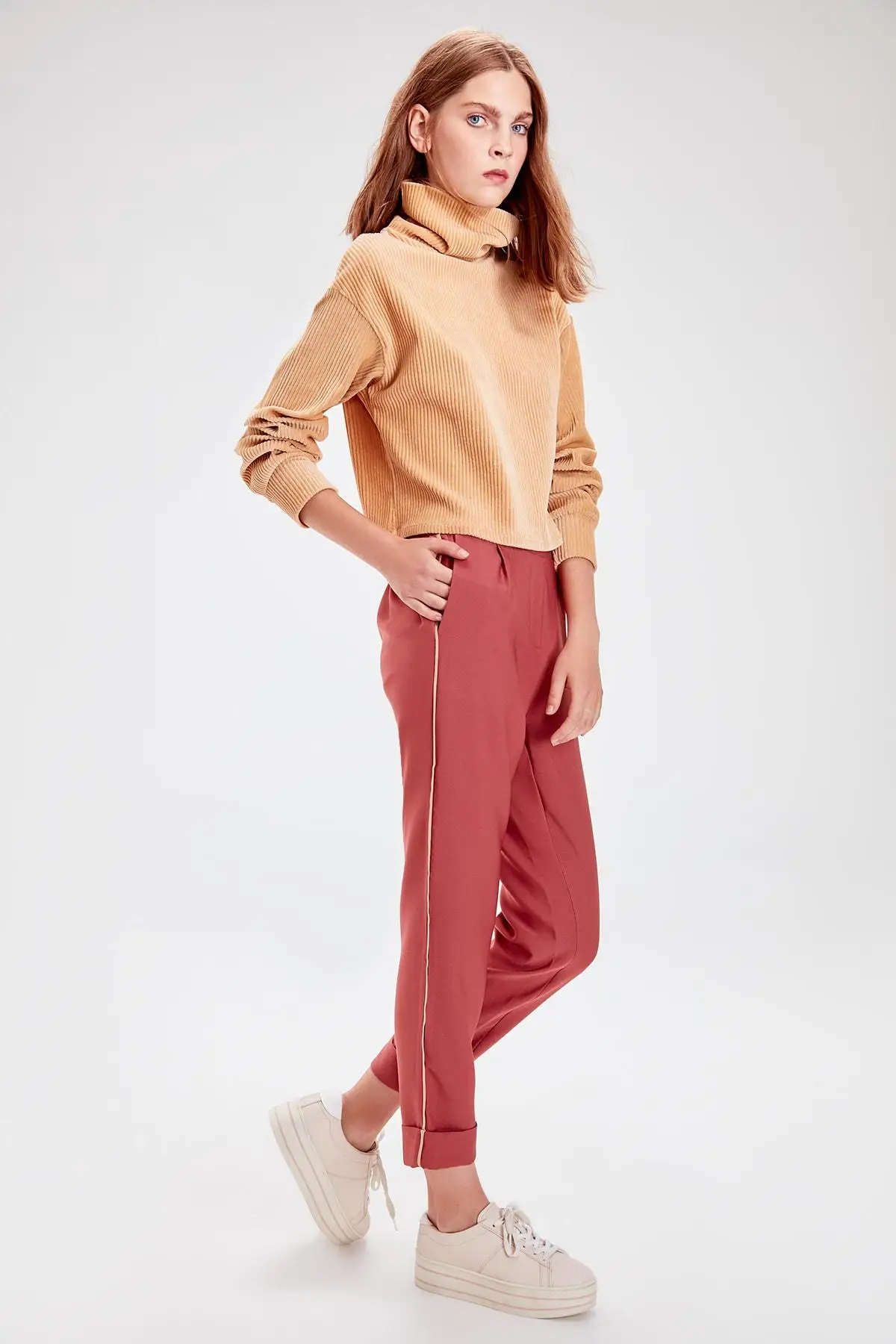 Trendyol цветные розовые брюки с лентами TWOAW20PL0185|Брюки |