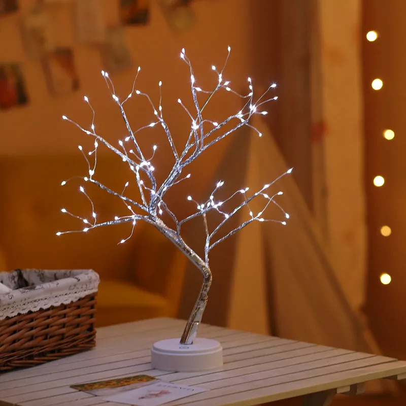 108 светодиодный USB огонь дерево свет медный провод настольные лампы Ночник для дома в помещении спальня панель для свадьбы рождественские украшения - Испускаемый цвет: 108LED white