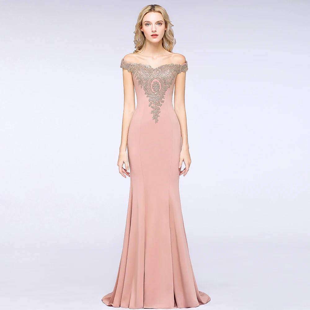 Розовое Золотое длинное вечернее платье русалки элегантное вечернее платье с кружевной аппликацией и открытыми плечами без рукавов robe de soiree