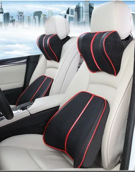 

Car Cushion Lumbar Support for Car Chair Seat Back Pillow and Neck Pillow Set Travel Pillow Memory Foam 3D Mesh Removable Cover