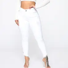 Женские белые рваные джинсы с дырками, обтягивающие повседневные облегающие джинсовые штаны с высокой талией, женские узкие брюки, однотонные брюки