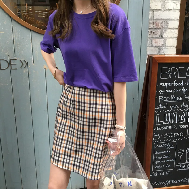 95% Cotton Candy Colors T Shirt Summer Women Loose Solid Tee Shirt Female Short Sleeve Tops Tees Causal O-Neck Basic T-shirt