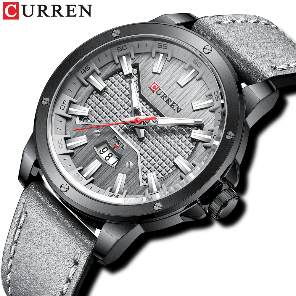 CURREN Casual New Watches for Men with Leather Big Dial with Date Fashion Wristwatch relΓ³gio masculino