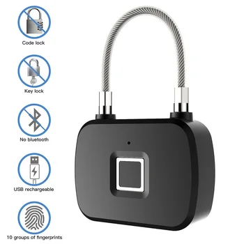 

Keyless USB Rechargeable Door Lock Fingerprint Smart Padlock Quick Unlock Zinc alloy Metal Self Developing Chip