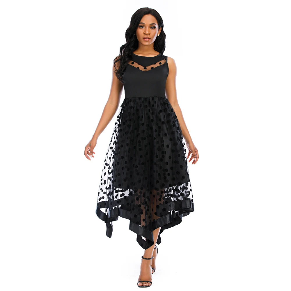 

Summer Mesh Dress Women Vintage Sexy Hollow Out Sleeveless Lace Dresses Ladies Bodycon O neck Party Dress