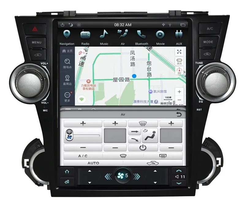 Perfect Tesla style Big screen Android 9.0 Car Multimedia Player head unit For Toyota Highlander 2007 - 2013 car GPS radio stereo no dvd 4