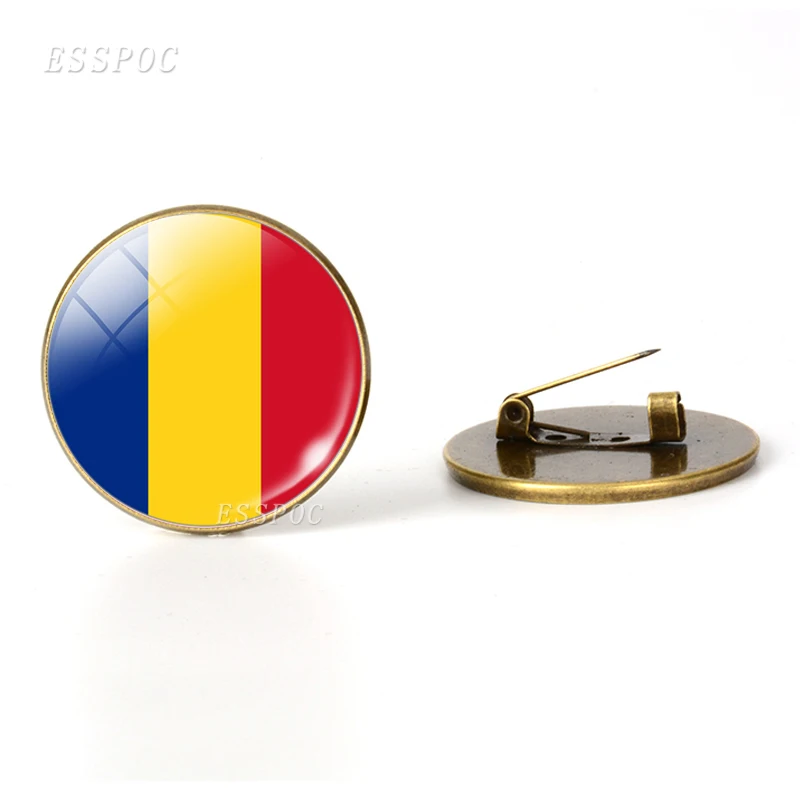 Romania Южная Европа: Португалия Греция Испания Италия Румыния Броши с флагом бижутерия со стеклянными кабошонами бронзовая брошь булавки Национальный день подарки - Окраска металла: Romania
