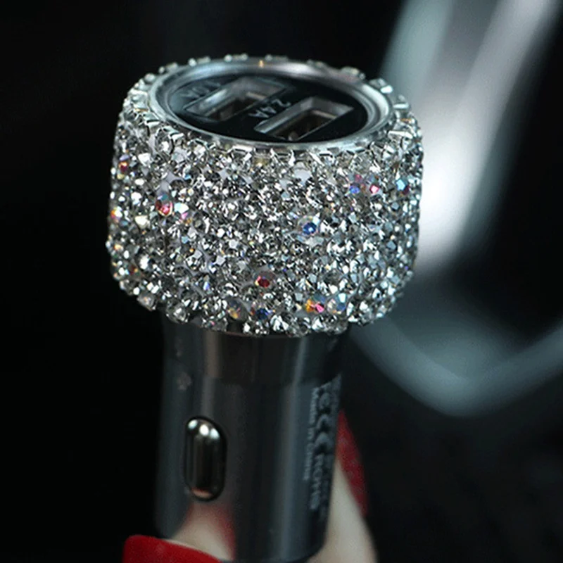 

Dual USB Car Charger For Mobile Phone Tablet GPS Fast Charger Crystal Diamond Phone 3 Data Line Wire in Car Cigarette Lighter