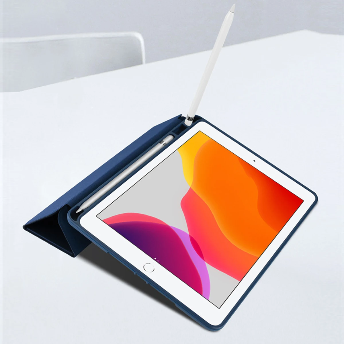 Откидной защитный чехол, стоячий чехол с карандашом для iPad 7-го поколения, 10,2 дюймов, умный чехол из искусственной кожи с функцией автоматического сна/пробуждения