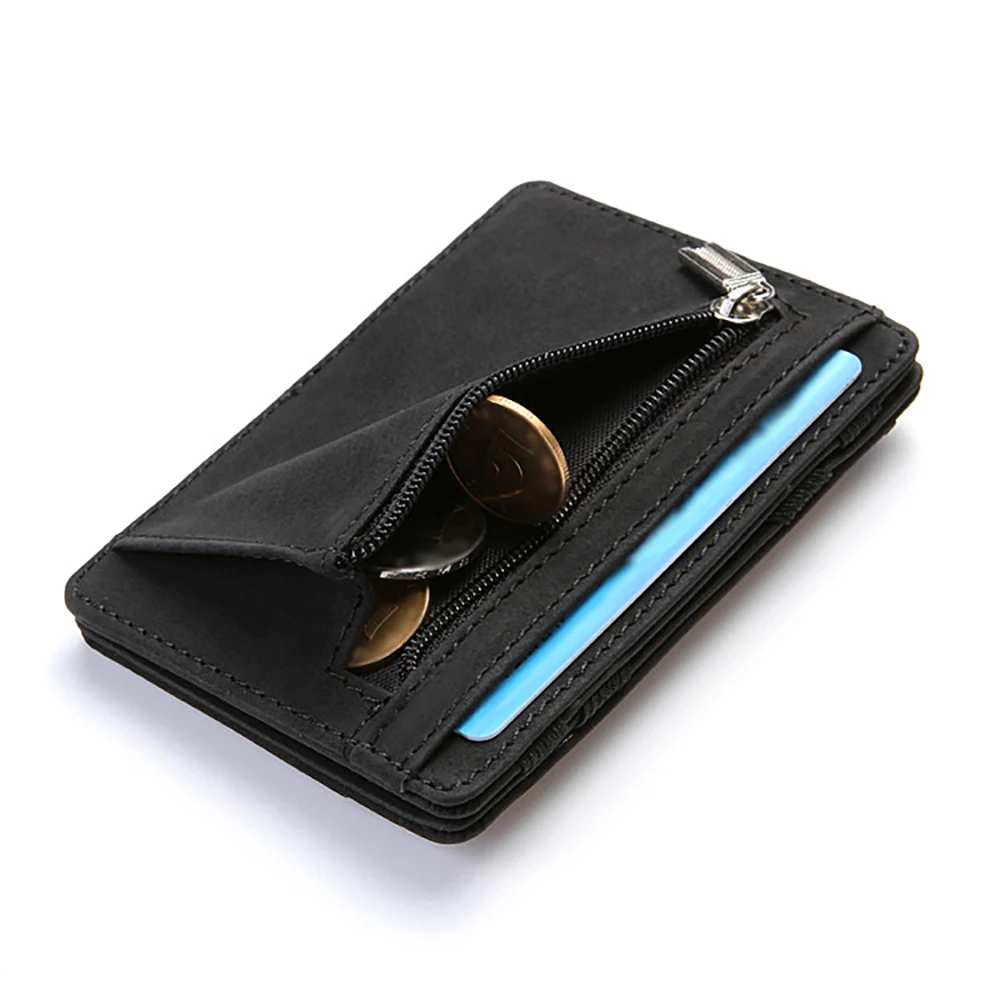 

New Men Male PU Leather Mini Small Magic Wallets mini purse Zipper Coin Purse Pouch Plastic Credit Bank Card Case Holder