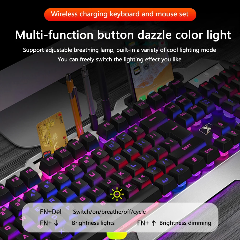 K680 Беспроводная игровая клавиатура и мышь с RGB подсветкой, набор из металлической панели, водонепроницаемая игровая клавиатура, оптическая мышь