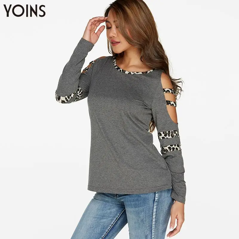 YOINS 2020 весна осень женские зимние блузки и рубашки хлопок с открытыми плечами