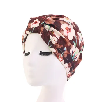 

Loss Hair Cover Coloring Muslim Women's Flower Printed Cotton Headband Hat Elastic Knot Chemotherapy Cap Popular African Turban