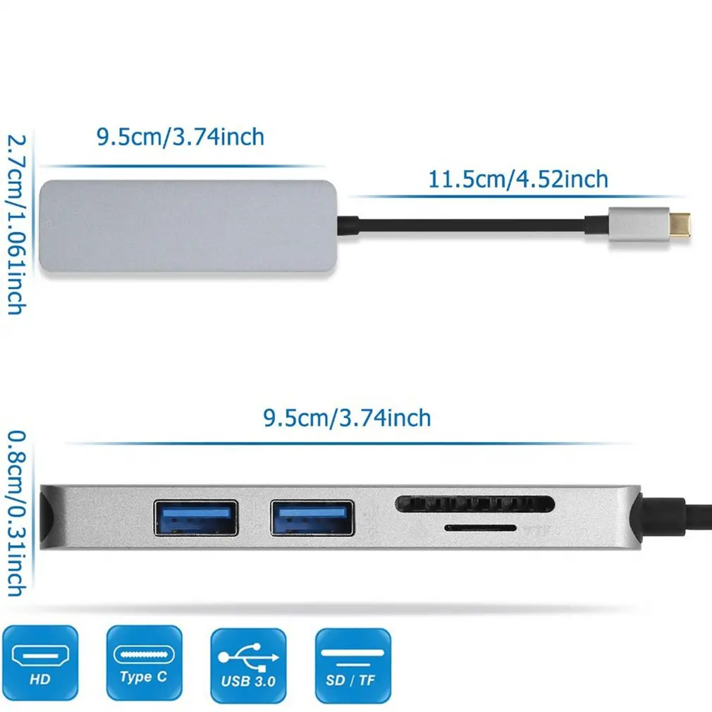 5 в 1 USB C концентратор USB-C до 3,0 концентратор с HDMI разъемы для sd‑карт адаптер для samsung Galaxy S9/s8 huawei P20 Pro type C USB концентратор