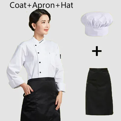 coat apron hat Женская униформа шеф-повара для отеля, кухни, ресторана, мужчин, куртка шеф-повара, кафе, обслуживание, рабочая одежда, фаст-фуд, одежда для приготовления пищи, официанта Unfiorm - Цвет: coat apron hat
