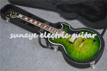 Suneye-Guitarra eléctrica personalizada, Kit de Guitarra con acabado brillante acolchado, verde, con funda para Guitarra
