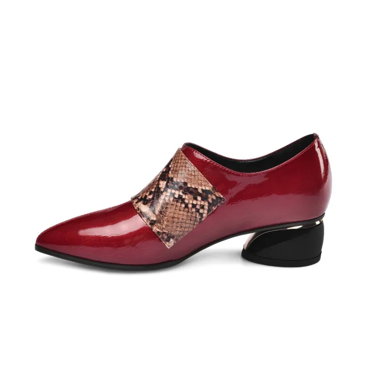 Wine red CDAXILAN/Новое поступление; женские туфли-лодочки из натуральной коровьей лакированной кожи; женские модельные туфли на среднем каблуке с острым носком; обувь для вечеринок - Цвет: Wine red