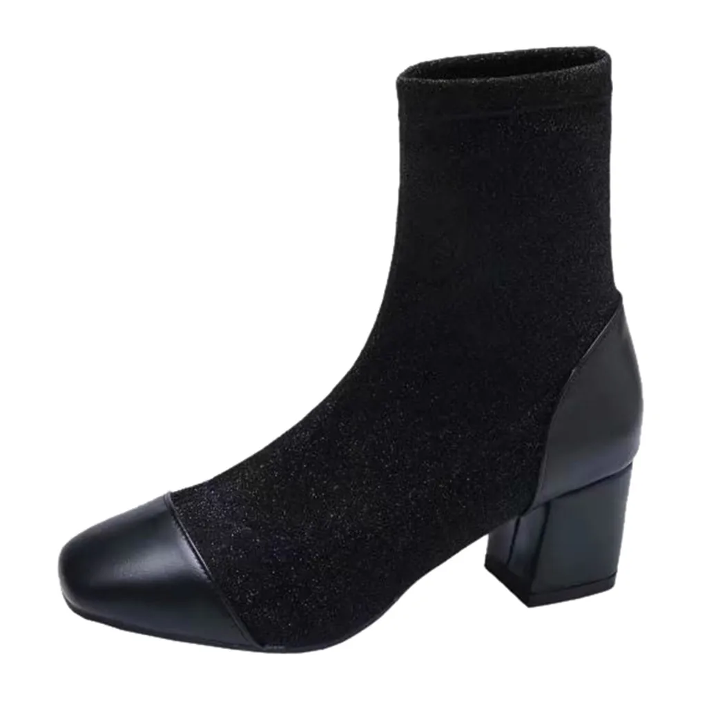

Winter Boots Women Ladies Basic Ankle Booties Square Toe Solid Color Square root heels Boots Casual Outdoor Shoes botas mujer