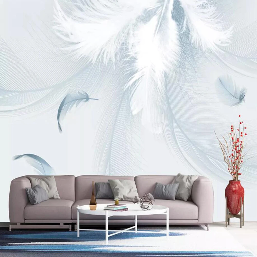 

Drop Shipping Custom Large 3D Wallpaper Mural Modern Minimalist Feather Nordic Small Fresh Wall Decoration Wallpaper Mural