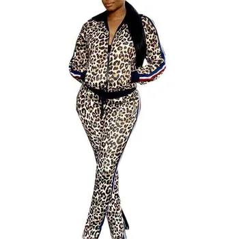 

Autumn Womens Designer Tracksuits Casual Female Leopard Printed 2Pcs Set Fashion Female Clothing