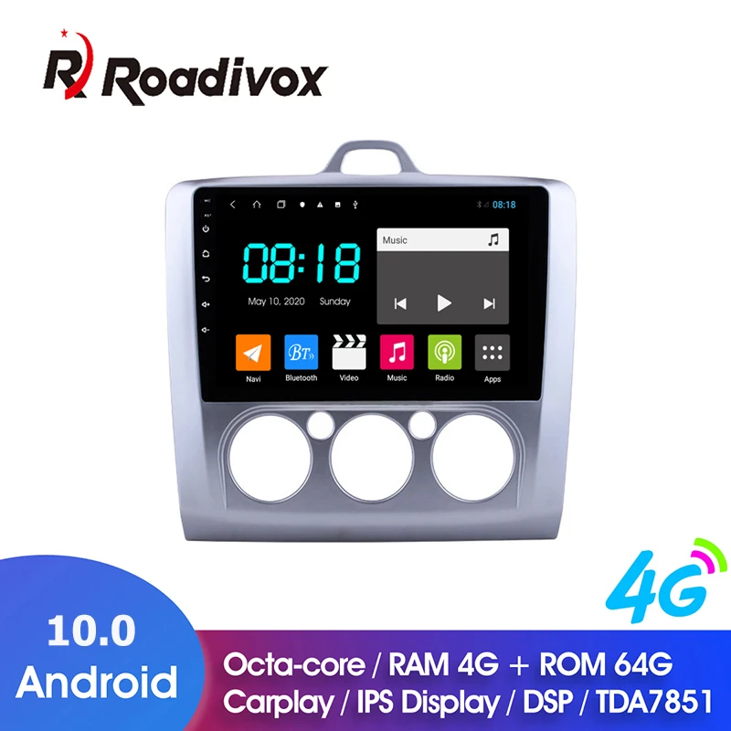 

Автомобильный DVD-проигрыватель, 9 дюймов, Android 10,0, ОЗУ 4 Гб, ПЗУ 64 ГБ, для Ford Focus Exi MT 2004-2011, автомобильный радиоприемник, мультимедийный плеер, система GPS-навигации, головка