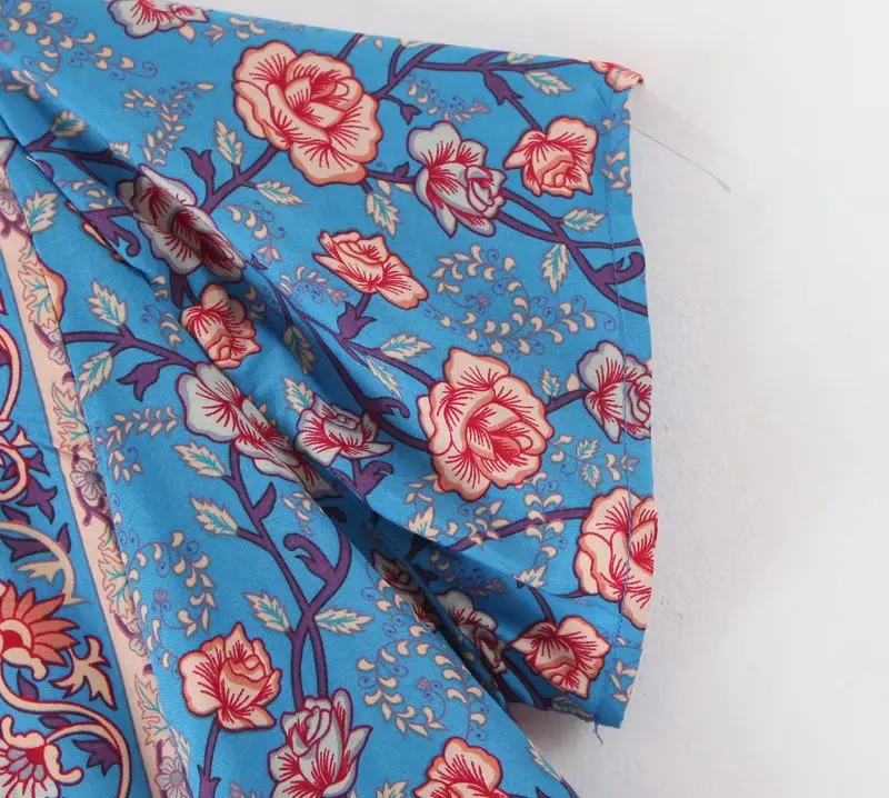 KIYUMI Boho платье для женщин, из искусственного шелка Мини платья Лето v-образным вырезом с коротким рукавом цветочным принтом Vestidos пляжное повседневное цыганское сексуальное платье
