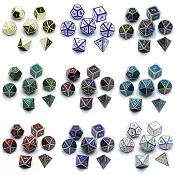 

metal dice dnd dices set rpg polyhedral solid dungeons and dragons table games Zinc alloy green digital d&d dice 7pcs dnd dices