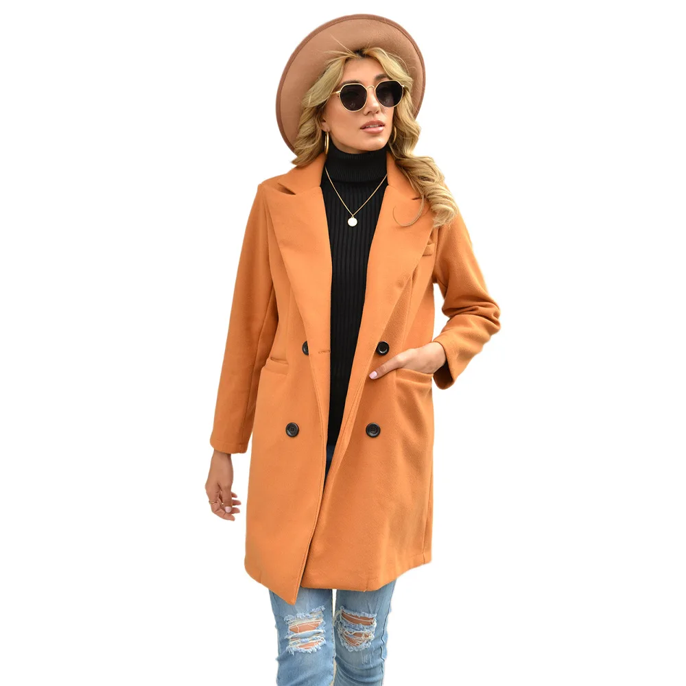 Women's Autumn and Winter Long Lapel Woolen Woolen Coat