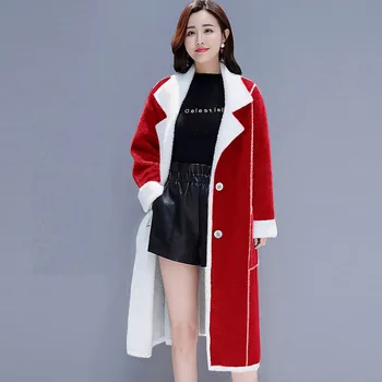

2020 Winter Long Thick Lambswool Lining Coat Women Outwear Korean Fashion Big size Loose Warm Red Blue Suede Parka Jacket Female