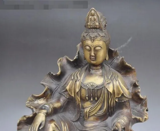 YM 318 1" Китайский, буддистский, бронзовый Kwan-Yin Bodhisattva богиня Будда сиденье статуя лотоса